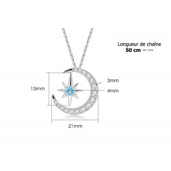 Collier Lune Argent "L' Etoile" (Topaze bleue - étoile en plaqué or blanc 18K)
