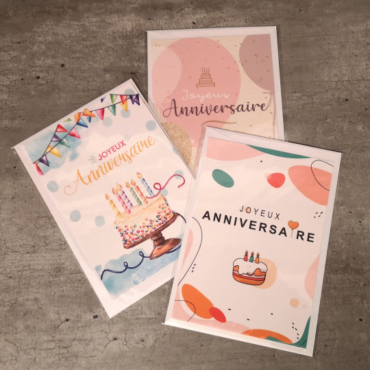 3 cartes Anniversaire - Joyeux Anniversaire