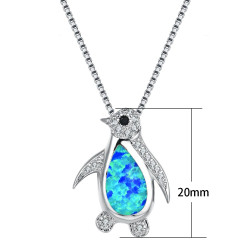 Collier Opale Pingouin Argent 925 - Collier pendentif pingouin