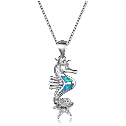 Collier Hippocampe Opale Argent 925 - Collier pendentif hippocampe