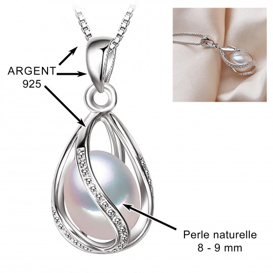 Collier en Argent avec pendentif Perle de culture d'eau douce