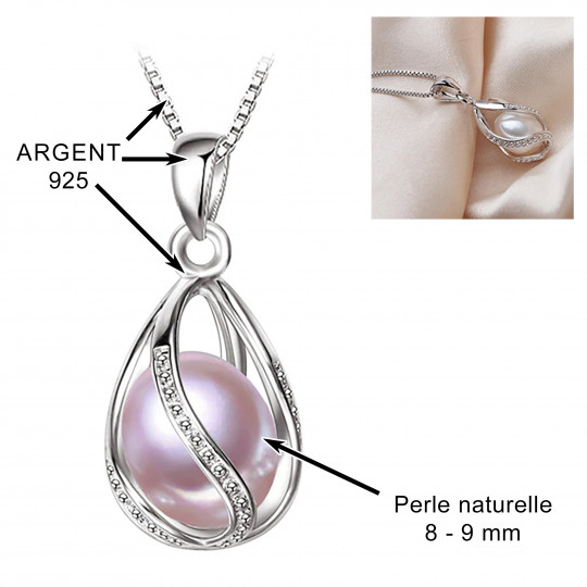 Collier en Argent avec pendentif Perle de culture d'eau douce