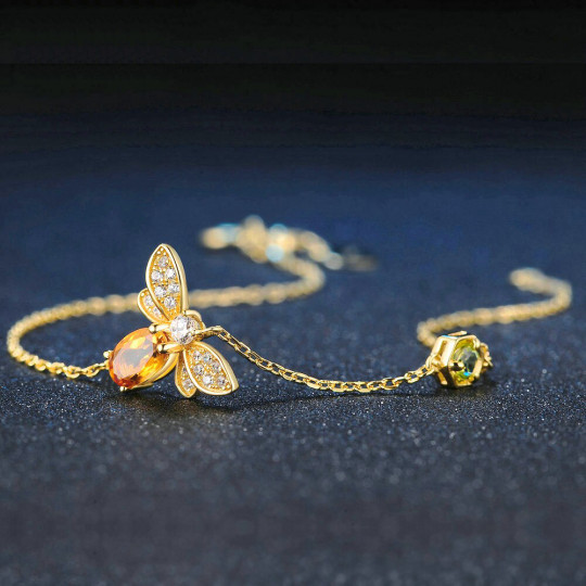 Bracelet Abeille Plaqué Or 14K - Abeille Citrine